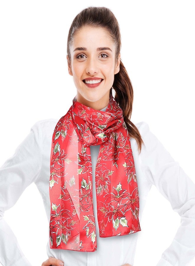 CBC Crown Christmas Scarf - Christmas Theme Candycane, Poinsettia Scarf Accessories, 13" x 60" Inches, Made In Korea (Poinsettia-Red) - Image 1